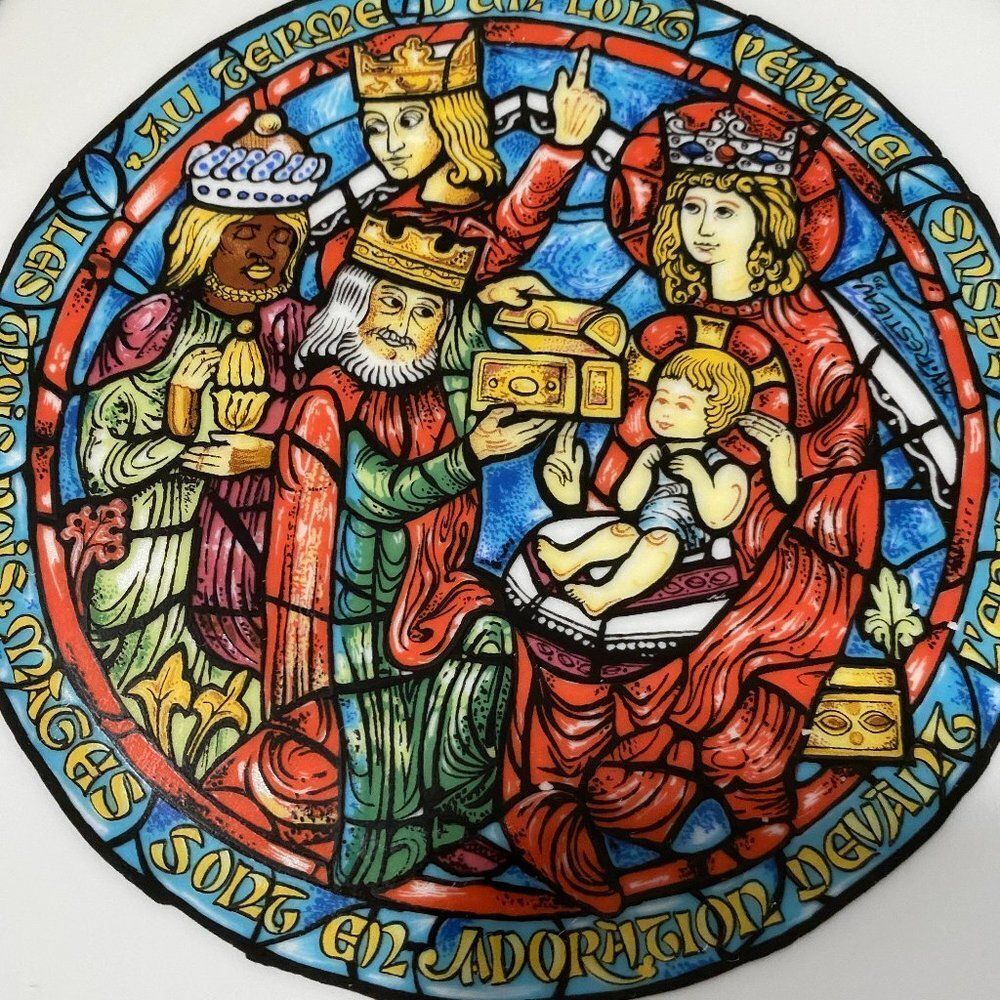 Plate‎ D'Arceau Limoges The Adoration Of Kings Noel Vitrail #5 In Series Vtg